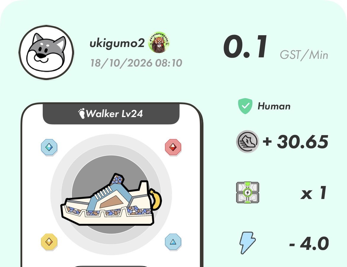 ukigumoSTEPN's tweet photo. #STEPN 

今日の #P国 ウォークと家族ウォーク🧑‍🧑‍🧒
MB Lv3、Lv5開封🎁

#ActivationCode 
91699729 https://t.co/4kkdonnmWk