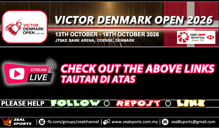 zealsporting's tweet photo. LIVE NOW DENMARK OPEN 2026 (START 6PM MALAYSIA TIME)
Court 1 📷 https://t.co/c7TEDRujJi
Court 1 📷 https://t.co/xtncQtouEu
Court 1 📷 https://t.co/9HXB3IOusI https://t.co/9ZCJpkCUJA