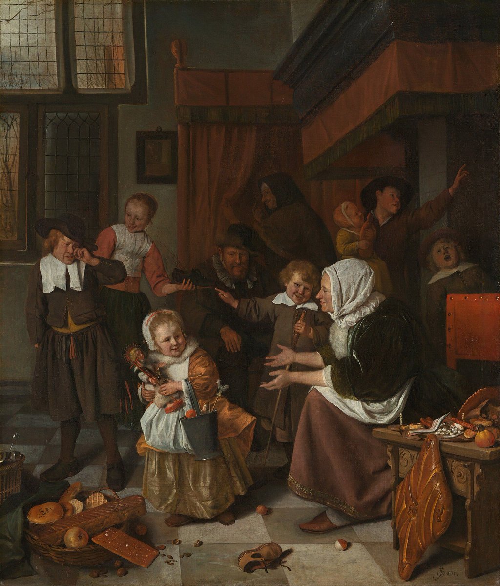 artacrosstime's tweet photo. Jan Steen, The Feast of Saint Nicholas (1660s).

His family scenes got so chaotic that a messy home became known in Dutch as a Jan Steen household. He ran a brewery for a while, and later a tavern.

Rijksmuseum, Amsterdam
#JanSteen #DutchGoldenAge #ArtHistory #Art https://t.co/3As9cjmQni