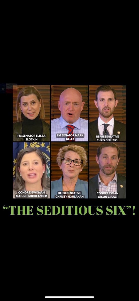 IrishLeprechan's tweet photo. @EricLDaugh @SenatorSlotkin is one of #Seditious_six:
1. Military must disobey illegal orders.
2. All Trump orders are illegal. 
#Sedition, plain &amp; simple! https://t.co/l4uQjuEGMG