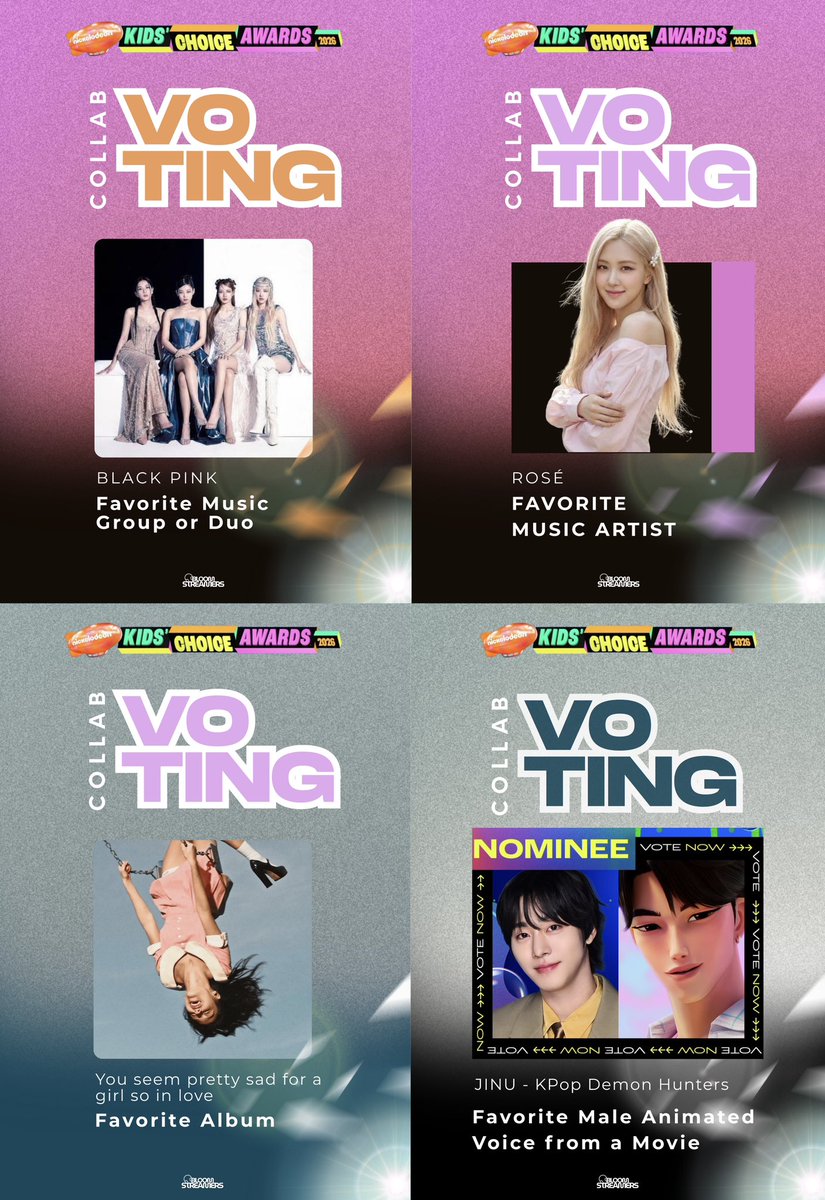 BloomStreamers's tweet photo. 🌸 𝗛𝗜, 𝗕𝗟𝗢𝗢𝗠𝗦! 🫶🏻

💡 VOTING TIP:
Save all the voting links below as bookmarks in your browser for easier access!

✅ Vote for BINI first.
✅ Vote for all our collaboration partners.
✅ Then, vote in all 36 categories to complete the cycle and vote for BINI again!

Make sure every vote is submitted before moving to the next category para sure na counted! Let’s maximize every voting opportunity for our girls! 🌸

🌟 𝗩𝗢𝗧𝗘 𝗙𝗢𝗥 𝗕𝗜𝗡𝗜

🏆 Favorite Global Music Star
🔗 https://t.co/ciaK5jkA76

🤝 𝗩𝗢𝗧𝗜𝗡𝗚 𝗖𝗢𝗟𝗟𝗔𝗕𝗦

🚨Please don’t forget to take a screenshot of your votes and comment your proof on our post! 🙏🏻

🎯 Daily Target: 200+ proofs (X comments + Google Drive)

🖤 BLACKPINK — Favorite Music Group or Duo
🔗 https://t.co/rs0gZ0lMu3

🌹 ROSÉ — Favorite Female Artist
🔗 https://t.co/3fOZ7yz7ER

💜 OLIVIA RODRIGO — Favorite Album
💿You Seem Pretty Sad for a Girl So in Love
🔗 https://t.co/CHwKDuFrQ0

🐯JINU - KPOP DEMON HUNTER - Favorite Male Voice Animated Voice from a Movie
🔗 https://t.co/LAxxEBprKF

Maraming salamat po sa lahat ng nagvovote sa mga ka collabs po

#ParaSaBINI #BINI_NickelodeonKCA2026 #BINI