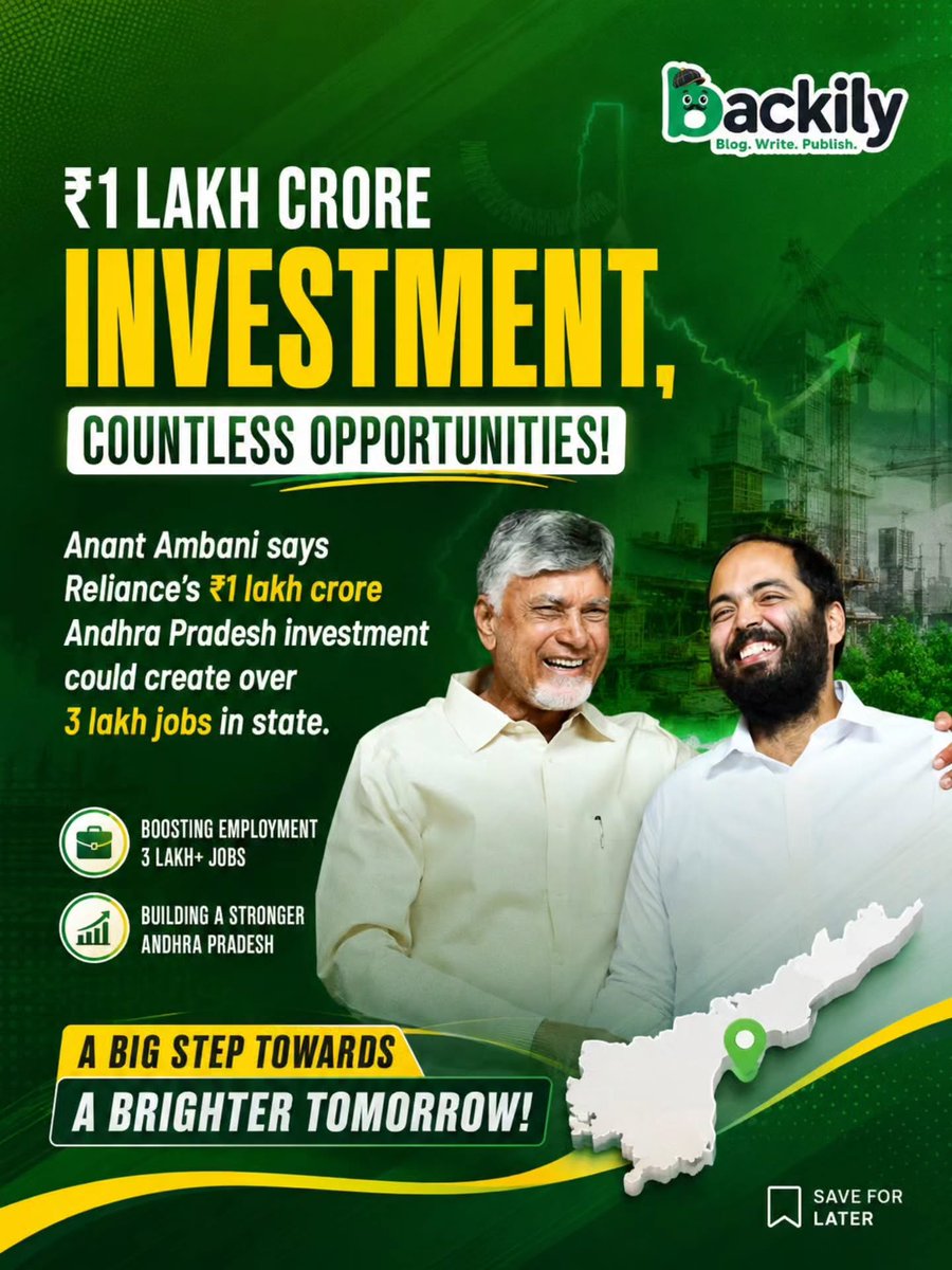 limapietra4i's tweet photo. ₹1 lakh crore investment in Andhra Pradesh could create over 3 lakh job opportunities, boosting infrastructure, employment, and the state’s economic growth. https://t.co/PJyHzS6496