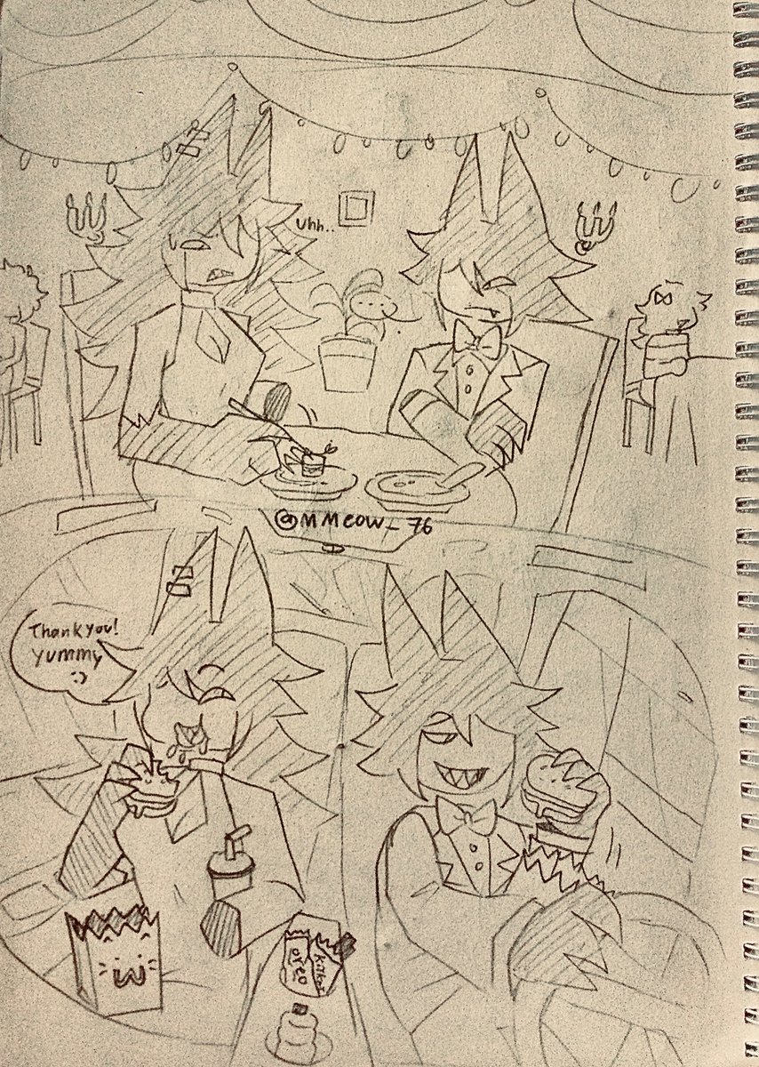 MMeow_76's tweet photo. Also, Miss Circle &amp; Mister Compass are eating and I think the food looks nice (the presentation is good, especially the hamburger).  #fpe https://t.co/Iy9dBi0HkK
