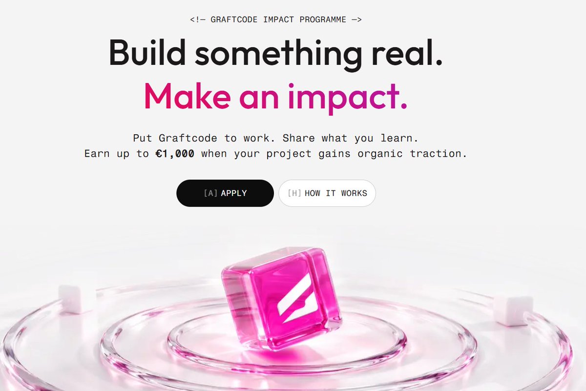 Graftcode's tweet photo. 🚀 Build something real with Graftcode.

Ship a project, share what you learn, and make an impact. 💗

Get rewarded up to €1,000 as your project gains organic traction.

Build. Share. Grow.

#Graftcode #AIAgents #OpenSource #BuildInPublic https://t.co/QXZ7Zf0QvS
