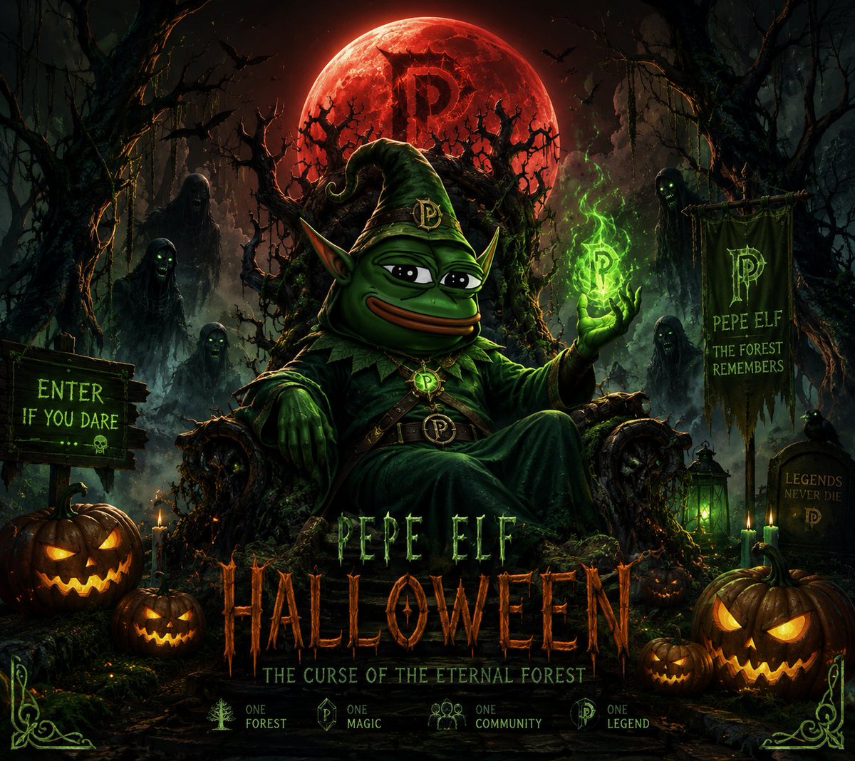 Riqueza08's tweet photo. 🎃🌲 THE CURSE OF THE ETERNAL FOREST 🌕🐸
When the blood moon rises, the ancient forest awakens.
Forgotten spirits stir. Cursed pumpkins glow. And deep within the emerald mist, Pepe Elf guards a secret older than the forest itself. 💚✨
Some enter the forest seeking treasure. Others never return. 👀
This Halloween, the magic is darker, the shadows are alive, and the legend of Pepe Elf continues. 🧝‍♂️🎃
Welcome to the Forest. Dare to enter? 🌲👻
#PepeElf #Halloween #CryptoArt