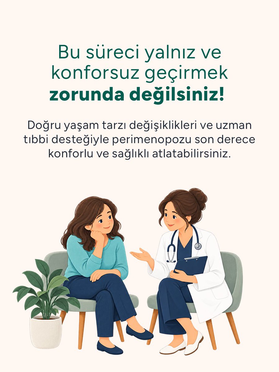 doktortakvimi's tweet photo. Bu süreci katlanılması gereken bir zorluk olarak yaşamak zorunda değilsiniz. Doğru yaşam tarzı değişiklikleri ve kişiye özel tıbbi yaklaşımlarla bu dönemi son derece konforlu ve sağlıklı geçirmek mümkün. 

#DoktorTakvimi #Menopoz #Perimenopoz #KadınSağlığı #DünyaMenopozGünü https://t.co/JhC57pV1Um