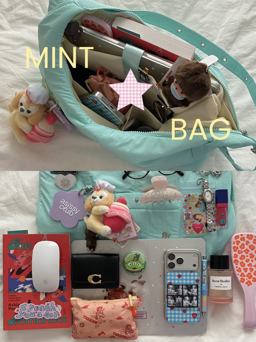 ifeelsopeach's tweet photo. my mint bag ⭐️👗🍓🧘🏻‍♀️💼 https://t.co/YKKnsonZVU