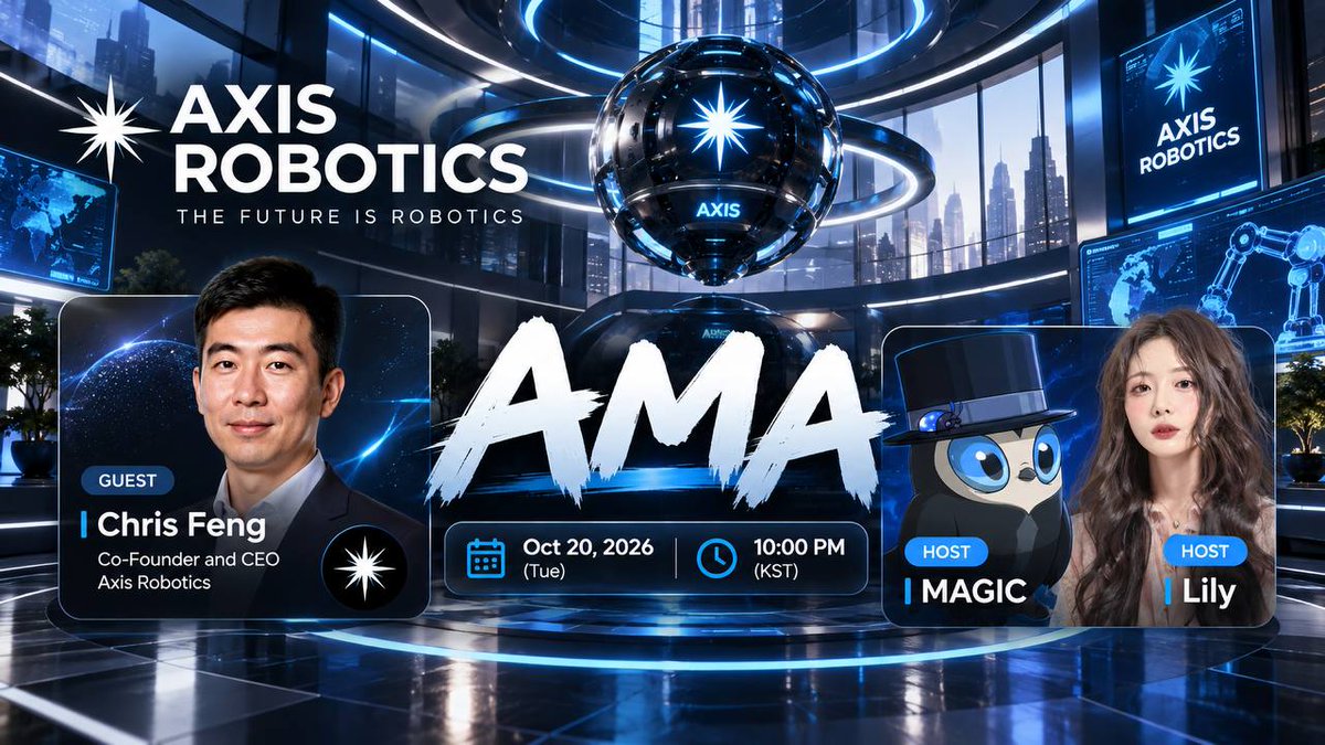 IPALAU1's tweet photo. Axis Robotics x MAGIC x Lily AMA 예정

- 일시 : 10월 20일 저녁 10시 (KST)
- 장소 : https://t.co/kH3HEuyrXb
- 게스트 : @chris_anm01 (Co-Founder)
- 코호스트 : @IPALAU1, @lilykuma_S2_ 

AMA 참여방법
- AMA 공지글 좋아요, 리트윗
- AMA 공지글에 댓글로 사전 질문 남기기
- 현장 스페이스 참여 후 인증샷 촬영
- 현장 인증 제출 : 당일 구글폼 제공

AMA 보상 : $Axis 토큰
- 사전 질문 10명 : 3만원 상당 토큰
- 현장 인증 100명 : 1만원 상당 토큰

이제 정말 TGE가 얼마 남지 않은 @axisrobotics의 TGE 직전 마지막 한국 AMA를 진행합니다. 상당한 리워드와 TGE 이후 한국에서의 활동 계획 등을 물어볼 예정이니 많관부!