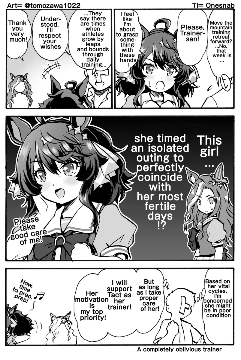 01s_nab23's tweet photo. Art by = @tomozawa1022 
TL:EN 
"Tact-chan, absolutely raring to take him down" 
#ウマ娘 #Umamusume #ウマ娘英訳 #UmaTranslations https://t.co/WnmchQiAoh