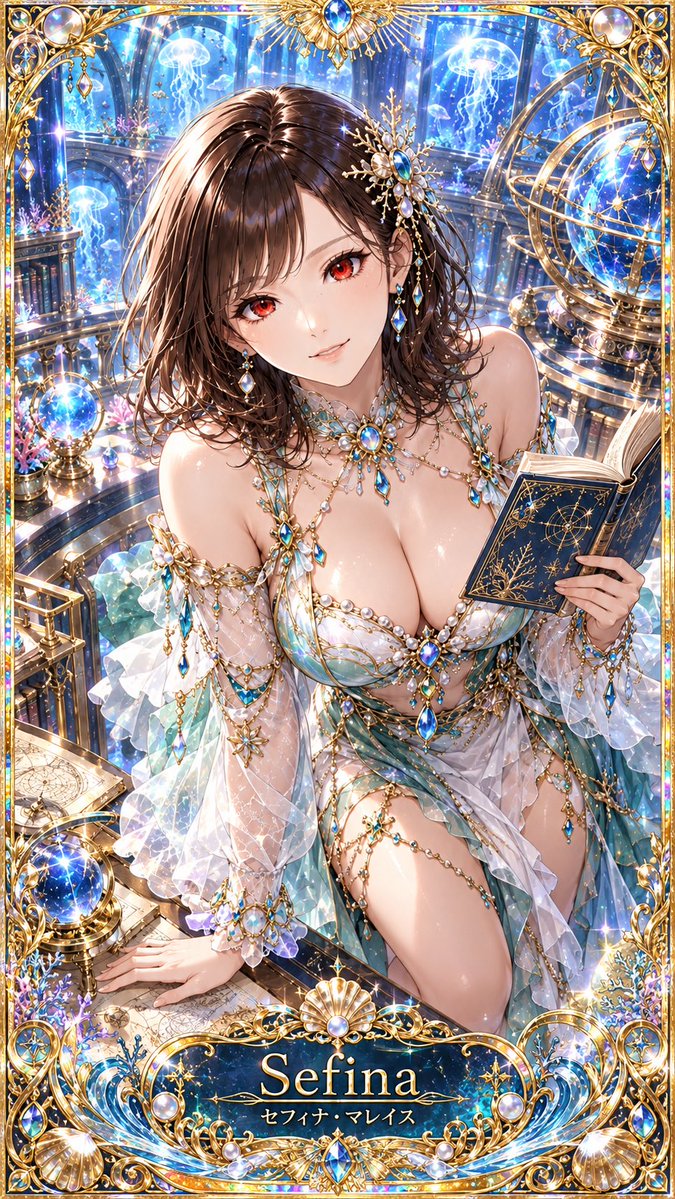 disya226's tweet photo. 【蒼き旋律を導く者】🪼💎

アクアリアの潮歌院首席指揮官、
セフィナ・マレイス。
「ふふっ……海の歌声が聞こえるかしら？
一つひとつの想いが重なれば、きっと美しい旋律になるわ。」

神秘の海に響く歌を束ね、蒼き旋律を未来へと導く――✨

#ラヴェリア #LAVERIA #セフィナ・マレイス #オリジナルキャラクター
