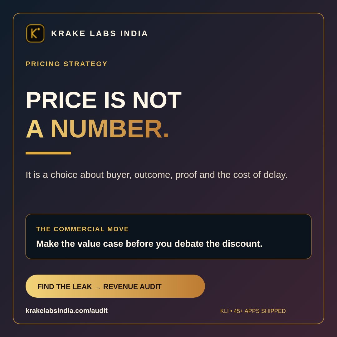 KLIKrakelab's tweet photo. Price is not a number. It is a decision about buyer, outcome, proof and the cost of delay.

Teams often debate discounts before they can explain the result a buyer is paying for. That turns pricing into a negotiation, compresses margin and attracts comparison shoppers. https://t.co/c4DVhjg5as