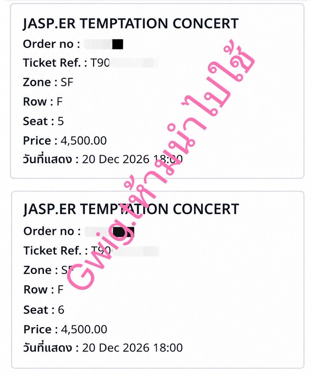Gwigtt7h's tweet photo. WTS ปล่อยบัตร #JASPERCONCERT 
2ที่ติดกันค่ะขอคนพร้อมโอนเลยนะคะหรือมัดจำก่อนรับบัตร❤️❤️ https://t.co/pdhclKTYF6