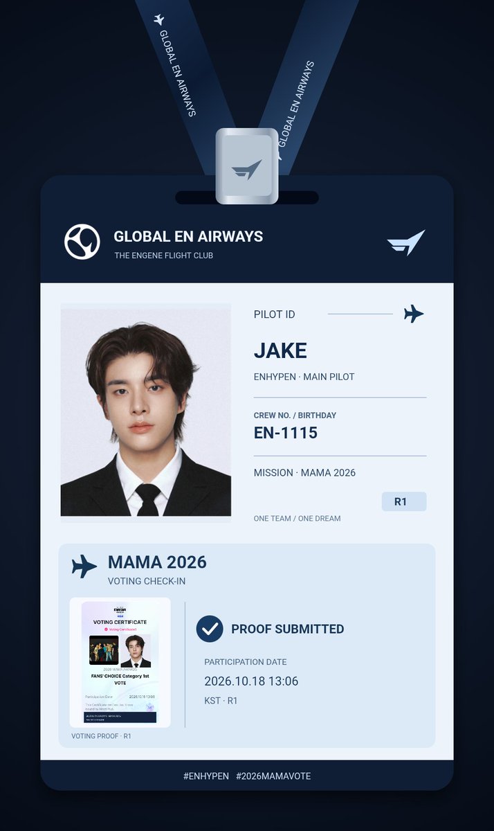 jakeyclub's tweet photo. IDN represent! ✈️
Checked in for ENHYPEN’s road to MAMA 2026!
Next stop: Osaka, Japan, with JAKE as my main pilot.

One shared dream: the grand prize. Powered by ENGENE.
#ENHYPEN #2026MAMAVOTE https://t.co/4jpGZfaYzD