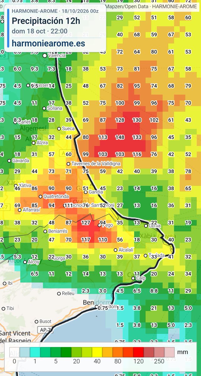 globerourdiales's tweet photo. ⛈️🆘Zona cero: Durante la mañana y la tarde de hoy probablemente ya vá a descargar con fuerza, pero mucha precaución entre las 18/19 de esta tarde y las 07/08 de la mañana pq en 12 horas pueden caer entre 300 y 400 mm que es una burrada. Autoprotegerse https://t.co/VJruddiReW