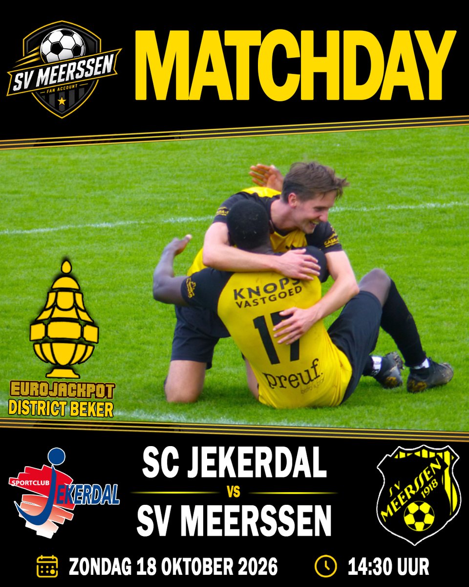 SVMeerssenfan's tweet photo. - πππ‘πβ/πΆπ’π π·ππ¦ -
βοΈ l Sportclub Jekerdal vs SV Meerssen
π l Sportpark Jekerdal
π l District beker
π
l 18 Oktober 2026
β° l Aftrap: 14:30u
πΈ l Wij zijn live erbij
π₯ l Wedstrijd wordt gefilmd door Moonen Movies
#SVMeerssen #Matchday #Cupday https://t.co/OjcbTyeSKJ
