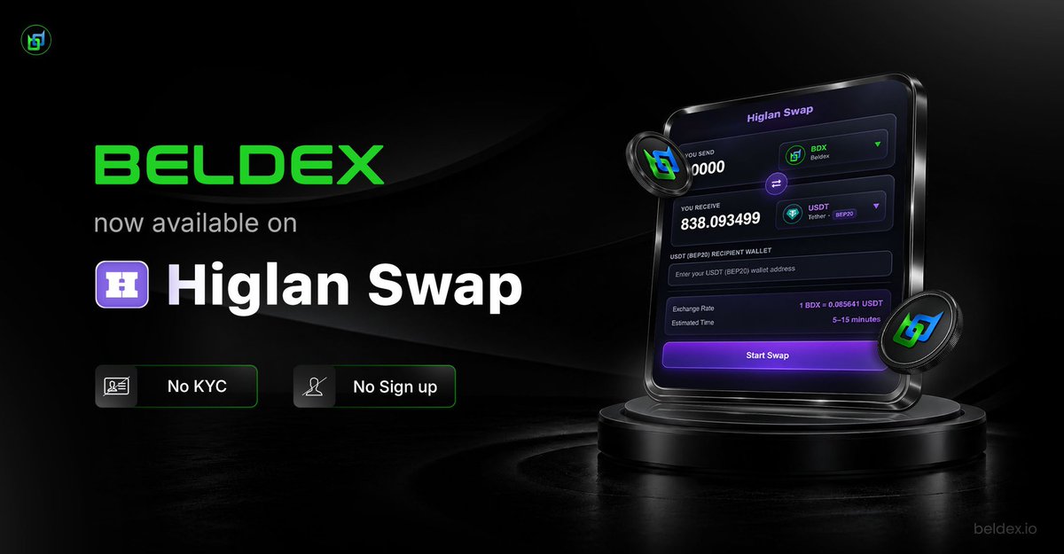 lyn_zhiegm's tweet photo. Many swap platforms ask for personal details before you can transact.

@BeldexCoin is now available on Higlan Swap. swap BDX with no KYC, no sign‑ups required.
Focus on swapping, not sharing your personal data.

#BDX #NoKYCSwap #FinancialFreedom https://t.co/2ip4GxdJAj