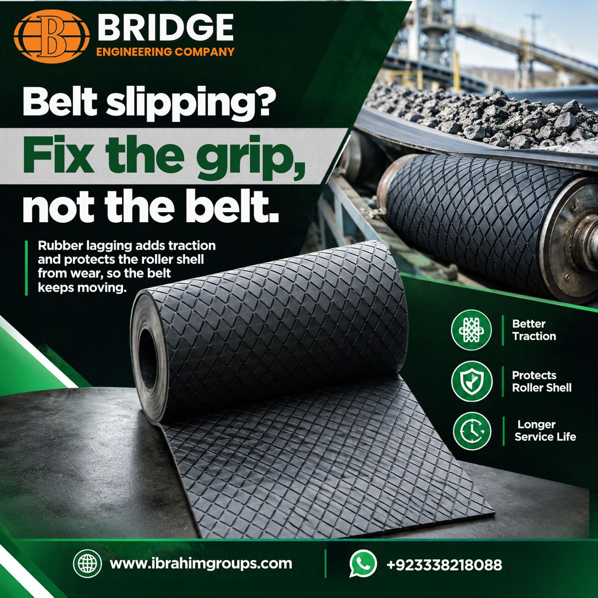 bridgeengg01's tweet photo. 𝗚𝗿𝗶𝗽 𝘄𝗵𝗲𝗿𝗲 𝗶𝘁 𝗰𝗼𝘂𝗻𝘁𝘀.

Belt slipping on the roller? A rubber-lagged roller gives better grip and lasts longer. Tell us your roller size. 

#RollerLagging #MaterialHandling https://t.co/QHwhjYRpgy