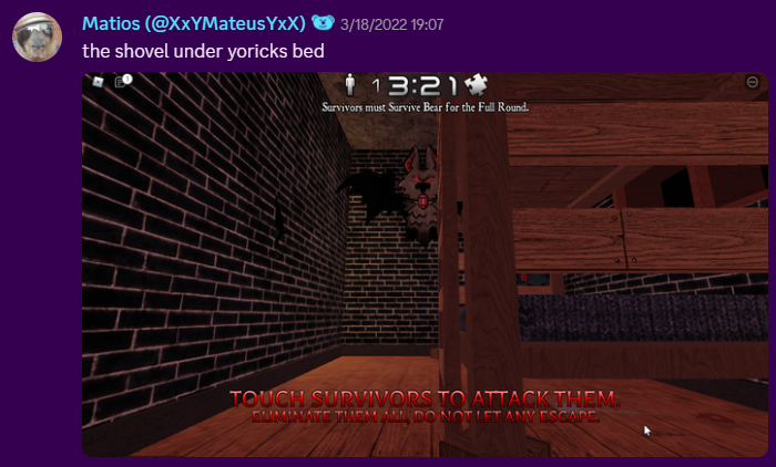 didskengupdate's tweet photo. Did any BEARSTAR game update yesterday, Oct. 17th?
Answer: yes (red bear td icon)

DAILY BEAR FUN FACT #237: During 2022, there used to be a Shovel gear hidden under one of the beds from Yorick's Resting Place in BEAR* as an easter egg.

More about this in the full thread!

(1/3) https://t.co/djfQWVq9QZ