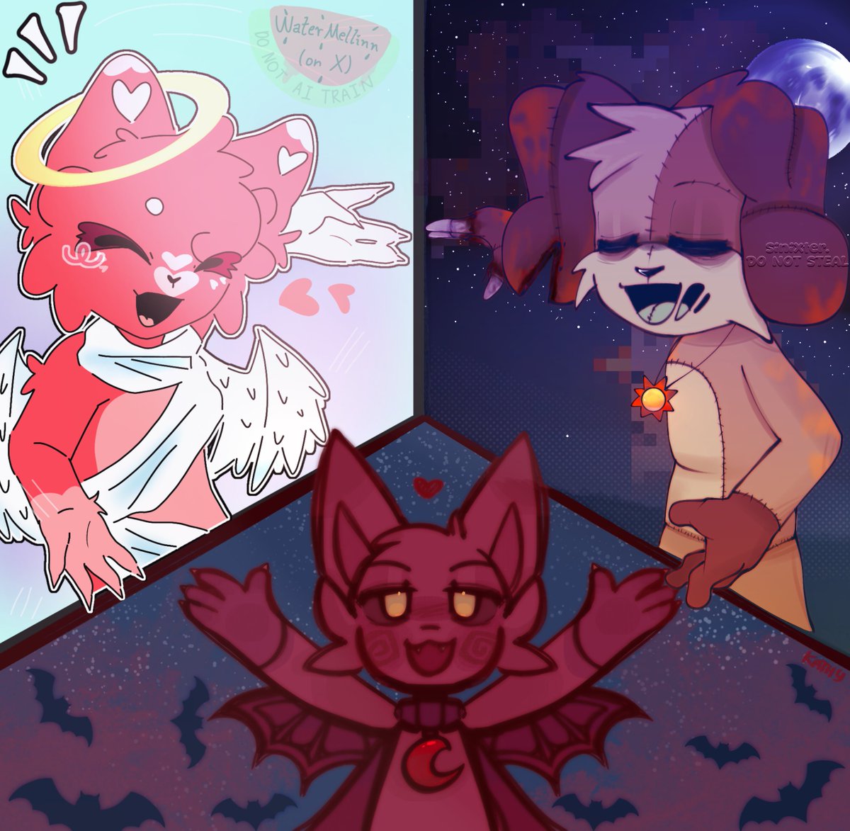 k4thyDrawsStuff's tweet photo. ART COLLAB WITH: 
@SiniXterMind and @WaterMellinn !!🧡💥💥
#polyship #dogday #catnap #Bobbybearhug https://t.co/BO4DDlB1Kr
