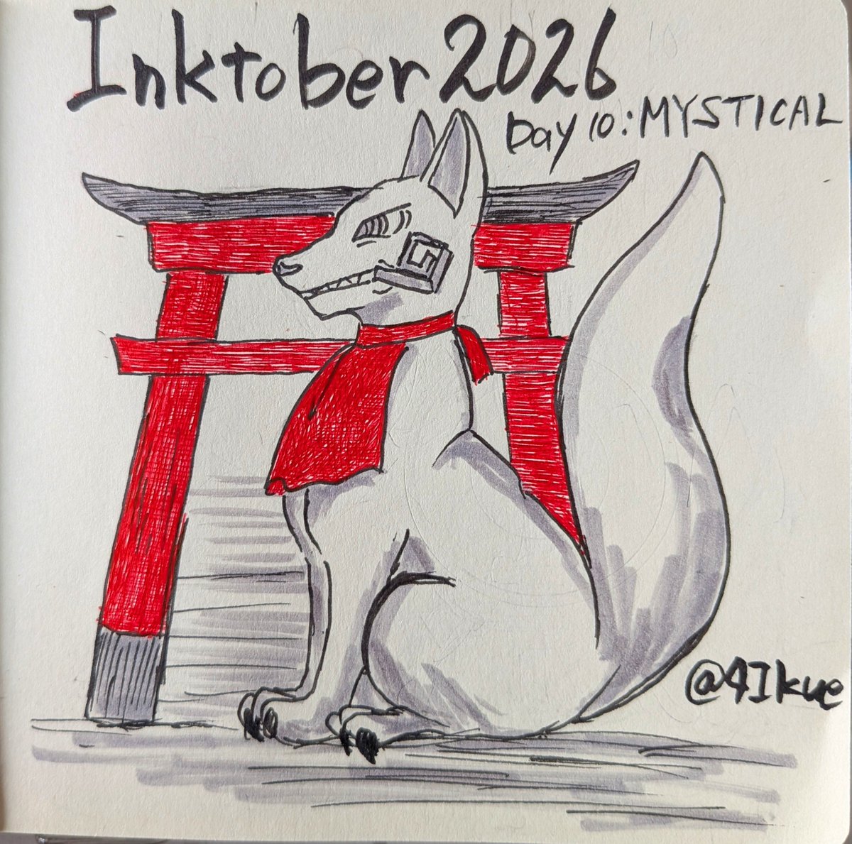 4Ikue's tweet photo. INKTOBER2026 DAY10:MYSTICAL、神秘的な
神秘的なというお題です。
とある稲荷神社の眷属のキツネを描いてみました。
もう、すっかり秋ですね。
#inktober2026 #inktober2026mystical #mildliner
#jetstream #zigmanga05 https://t.co/MBM21KcFbY