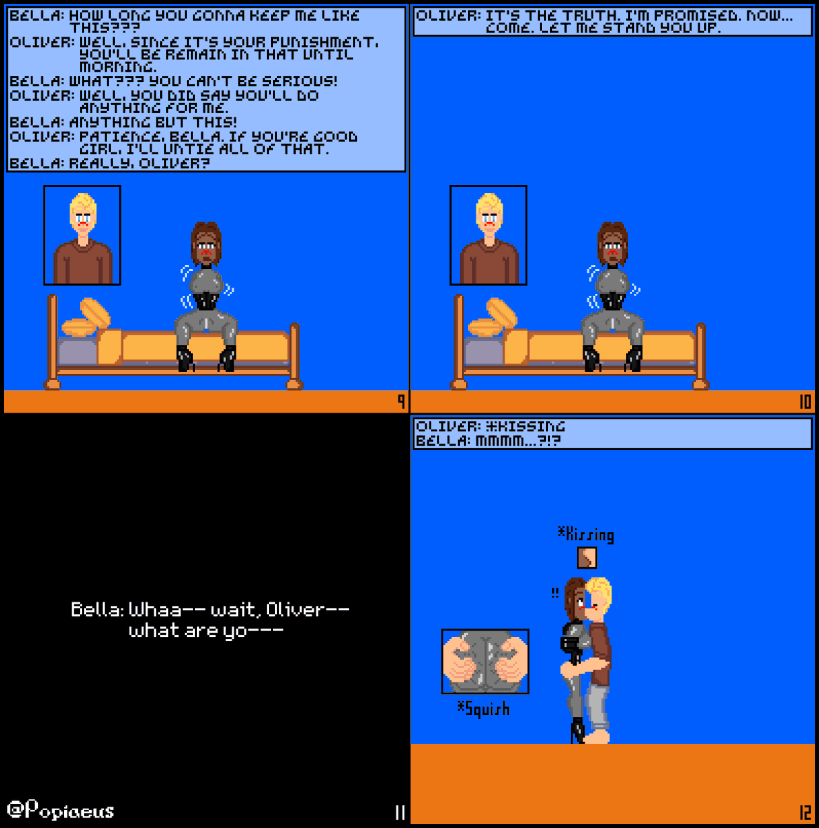 Popiaeus's tweet photo. As i promised yesterday, this is the 4 frame in 1 pics version. Short story is in the alt.

Read direction: Top left ➡ Top right ➡ Bottom left➡ Bottom right

#pixelart #ドット絵 #픽셀아트 #weekend #r18 #interracial #bondage #抑制 #bdsm #armbinder #wmbw #bwc #bleached https://t.co/gx9avG8Lpo