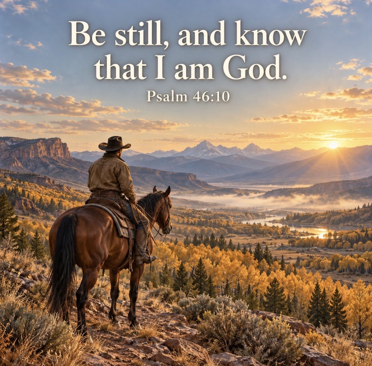 justaspryguy's tweet photo. Sunday Cowboy Logic 🤠

“Be still, and know that I am God.” —Psalm 46:10

A horse settles when he learns to trust the hand holding the reins. We could learn a little from that.

There’s peace in knowing we don’t have to see the whole trail to trust the One leading us. Some days, faith means loosening our grip, quieting our hearts, and letting the Lord set the pace.

This Sunday, take a breath. Count your blessings. Let your soul catch up.

God knows the way. 🙏
