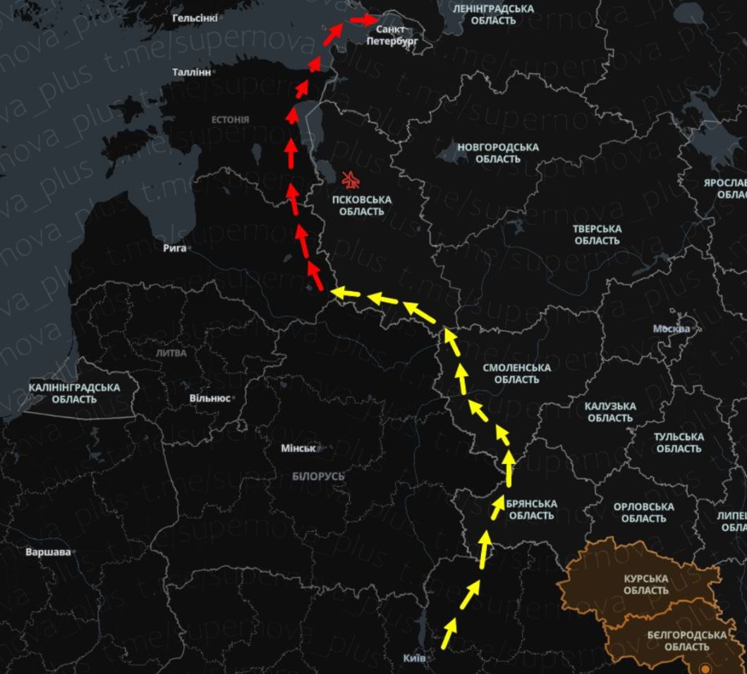 AMK_Mapping_'s tweet photo. Ukrainian channel "Supernova+" reports that some of the Ukrainian drones used in today's massive attack on St Petersburg flew through Estonian and Latvian airspace. 

Earlier, air raid alerts were issued in Lithuania and Latvia following reports of drone flights within their airspace.