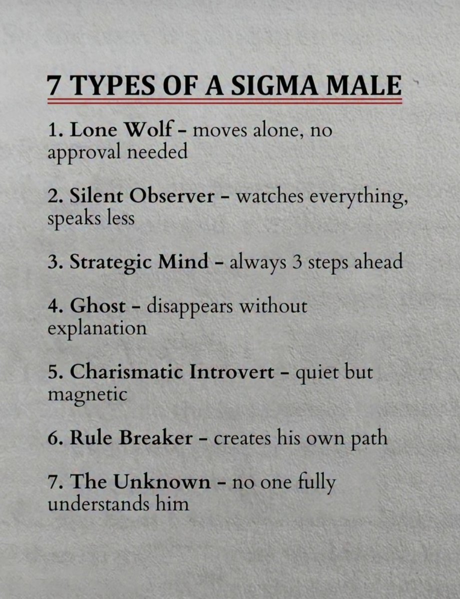 AspirantsBooks's tweet photo. 7 Types of a sigma male https://t.co/MaCHJuNap4