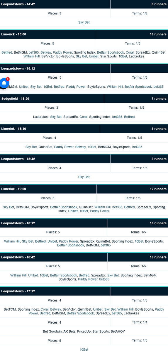 whichbookieuk's tweet photo. 🏇Extra Place Races🏇

There are🔟Extra Place Races for readers on Sunday with full details pictured below.

Click the link for more tips & offers ⬇️⬇️

https://t.co/ATfNfeSli2

18+ Gamble Aware