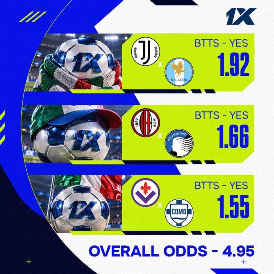 JaysFootballTi1's tweet photo. SUNDAY = Serie A 🇮🇹

3 top matches
1 bet: Both Teams To Score

Tempting? 😏 Bet now → https://t.co/DO6lCShijg https://t.co/nrYyIbXr5V