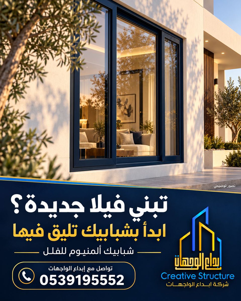 Creativestruct2's tweet photo. تبني فيلا جديدة ووصلت لاختيار الشبابيك؟
خل إبداع الواجهات تساعدك في اختيار وتنفيذ شبابيك ألمنيوم تناسب تصميمها. أرسل المقاسات والمخططات ونناقش معك التفاصيل.
0539195552 https://t.co/4FhXBrFL6H
