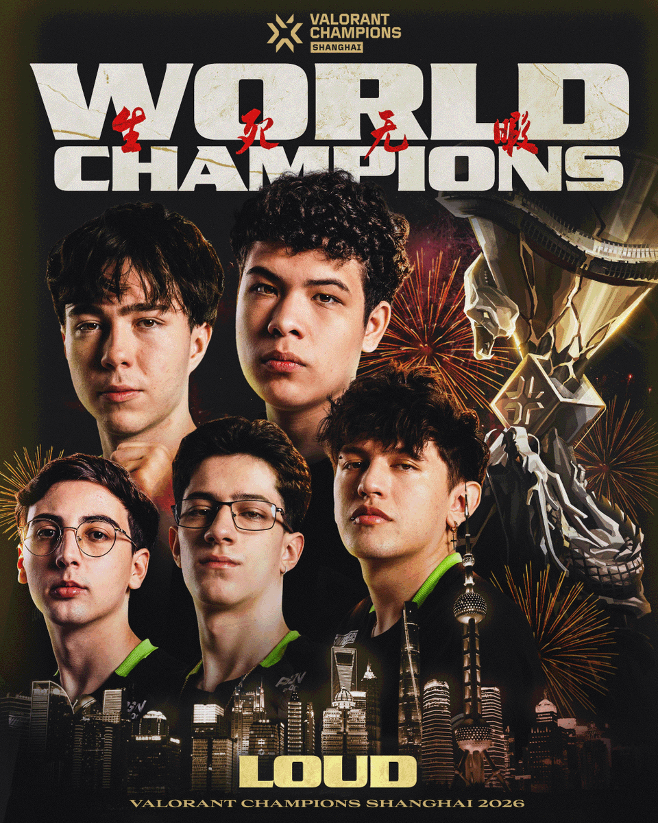 ValorantEsports's tweet photo. THE 2026 WORLD CHAMPIONS OF VALORANT, @LOUDgg! https://t.co/efO3XfEM4a