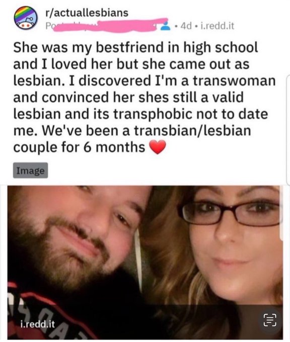 Drusilla451's tweet photo. Any male who tries to crowbar himself into lesbian spaces or sexuality is a homophobic, rapey POS https://t.co/KpWlcqMEYj