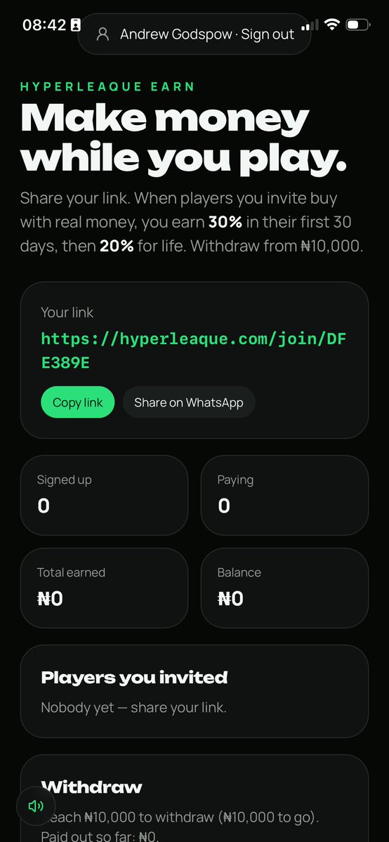 Macaulay2p's tweet photo. We Just unlocked HyperLeague Earn 🔥

Share your link → earn 30% of friends’ purchases for the first 30 days, then 20% for life.
Withdraw from ₦10k.

My link: https://t.co/l4kt7DEPJG

Who’s racing with me? 🏎�� https://t.co/ZWAlRe6kP6