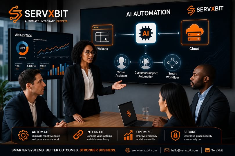 servxbit's tweet photo. Stop adding tools—start optimizing work. #ServXbit delivers custom AI automation, smart workflows &amp; websites to cut costs, save time &amp; scale faster.

Get a FREE consultation: https://t.co/jeEfpkRRsV

#BusinessAutomation #AIForBusiness #DigitalTransformation #ProcessEfficiency https://t.co/7T7Zpb19LE