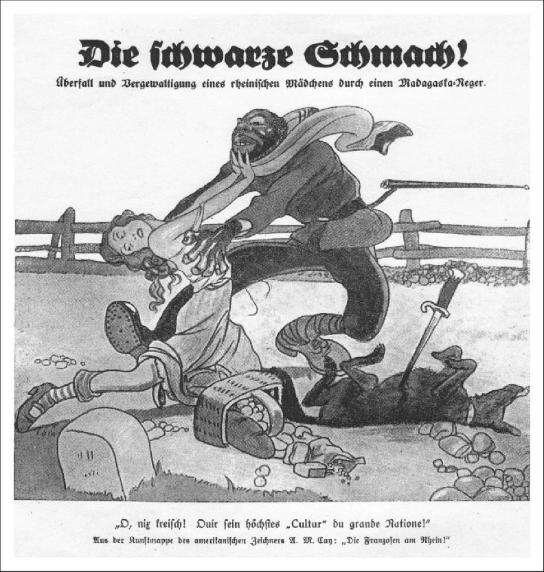 milkbarpl's tweet photo. "This dirty colored rabble, smelling of all the perfumes of Arabia, against which the brave German soldier must fight.... Torpid, with expressionless faces, like animals, the turbaned Negroes cross our path, trotting in the opposite direction." https://t.co/ut97YR696K