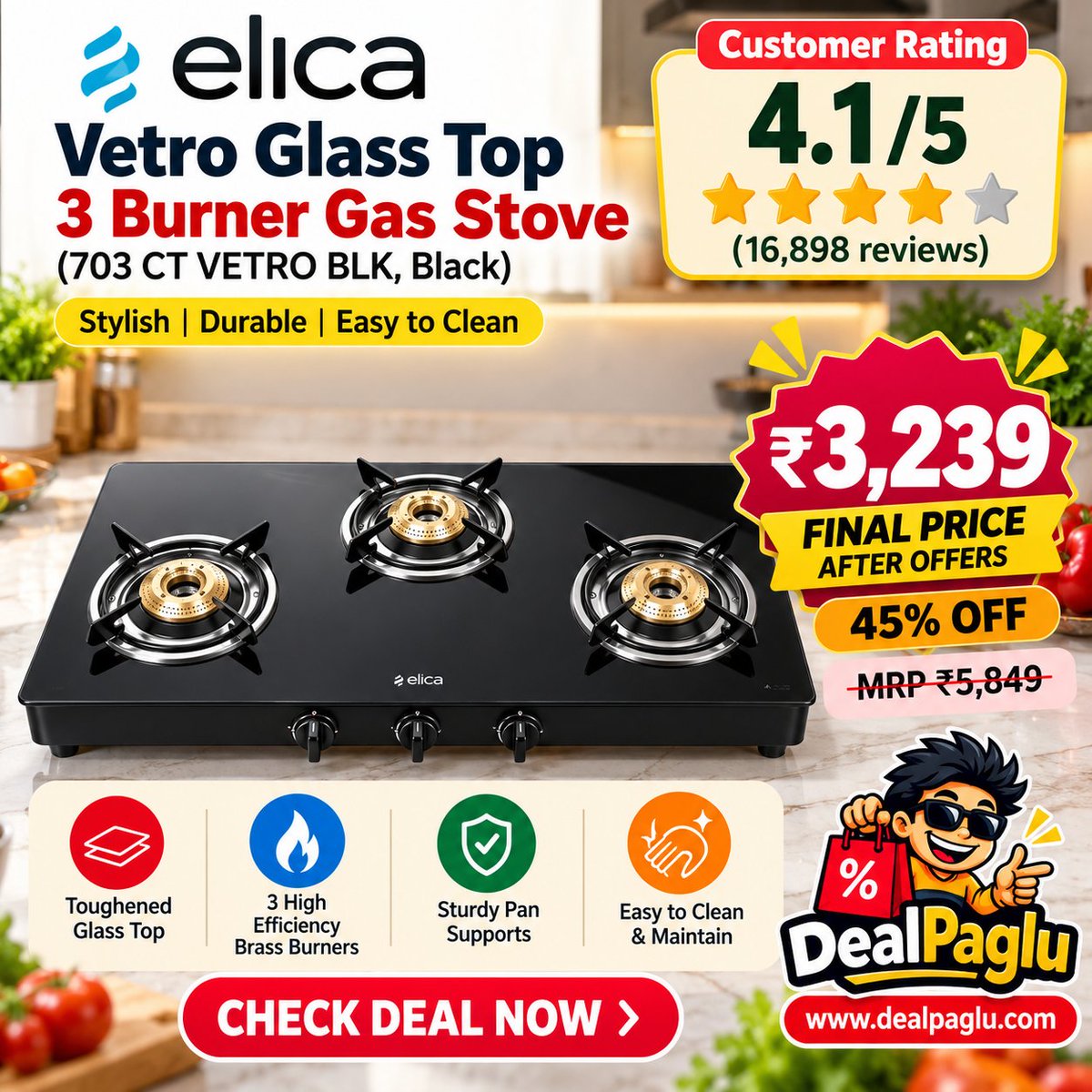 lalitnagrath's tweet photo. π₯ Elica 3-Burner Glass Top Gas Stove at just βΉ3,239!
β
3 burners
https://t.co/gRHtTWyIGL
Upgrade your kitchen for less! π‘
#AmazonDeals #KitchenDeals #Elica #DealPaglu
Affiliate disclosure: We may earn a commission from qualifying purchases at no extra cost to you. https://t.co/df8IuOV35D