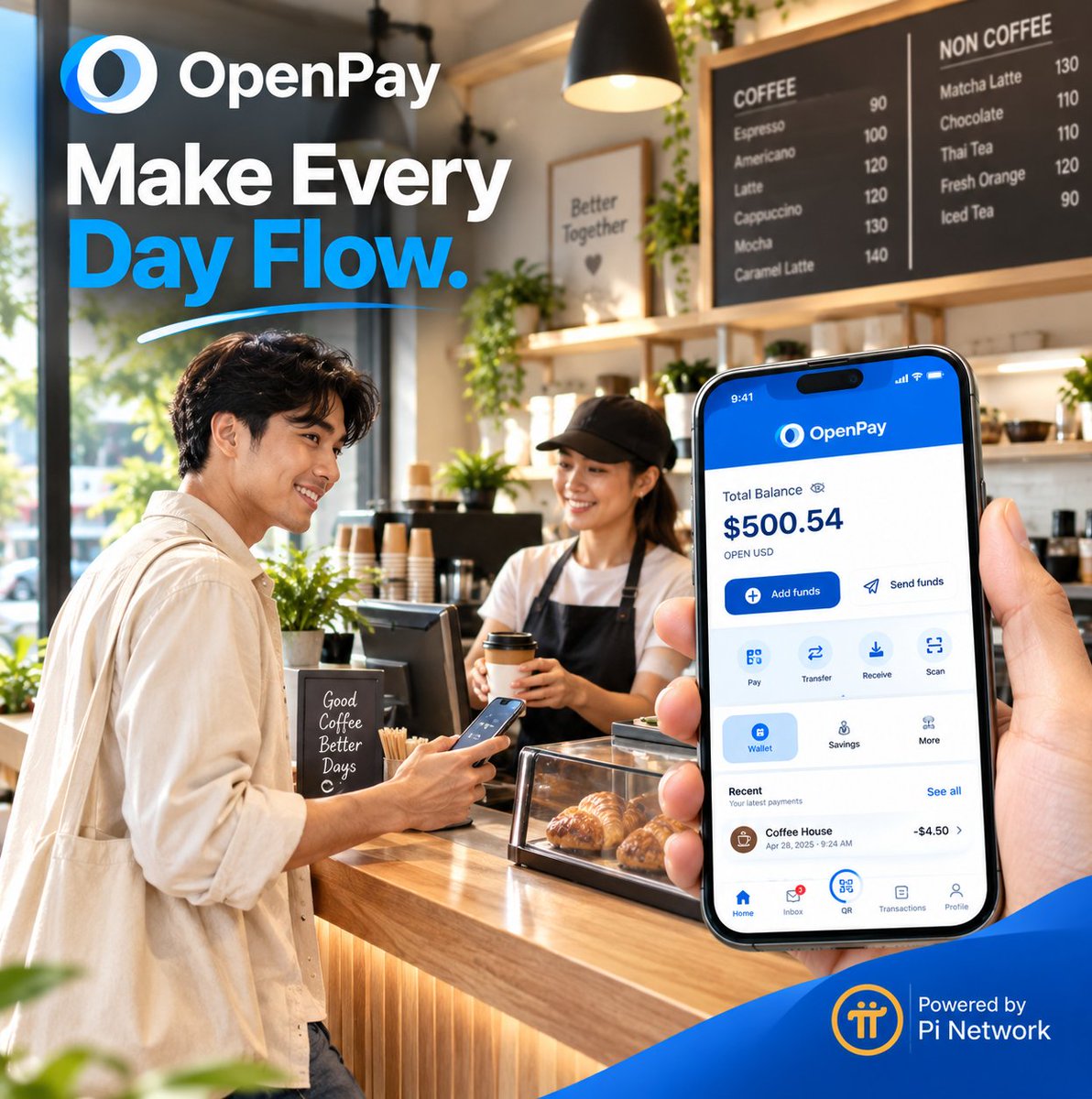 OpenPayTeam's tweet photo. OpenPay | Powered by Pi Network @PiCoreTeam 
Make Every Day Flow.

Experience a more convenient approach to everyday digital payments with OpenPay. From routine purchases to digital transactions, discover new possibilities in a connected payment ecosystem.

Explore OpenPay today:
https://t.co/o7ppDQWbPW

#OpenPay #PiNetwork #DigitalPayments #PaymentInnovation