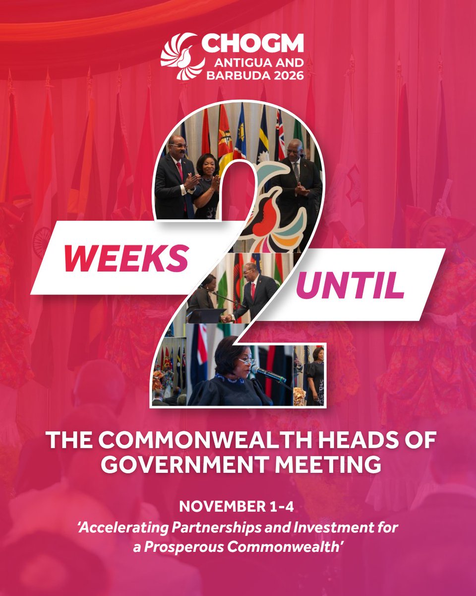 commonwealthsec's tweet photo. Just 2 weeks to go until #CHOGM2026!

🌍 The countdown is on as Commonwealth leaders prepare to gather in Antigua and Barbuda to strengthen partnerships and shape a prosperous Commonwealth. 🇦🇬

Learn more: https://t.co/Av82gPNPxN https://t.co/8RWqiHJDWv