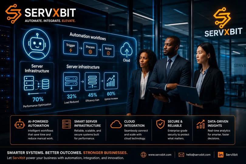 servxbit's tweet photo. Transform your operations with ServXbit. We deliver AI automation, custom systems, websites &amp; secure cloud hosting to eliminate manual work &amp; scale fast.

FREE consult: https://t.co/jeEfpkRRsV

#BusinessAutomation #AIAutomation #DigitalTransformation #SmartBusiness #ServXbit https://t.co/oEdO9DyXMs