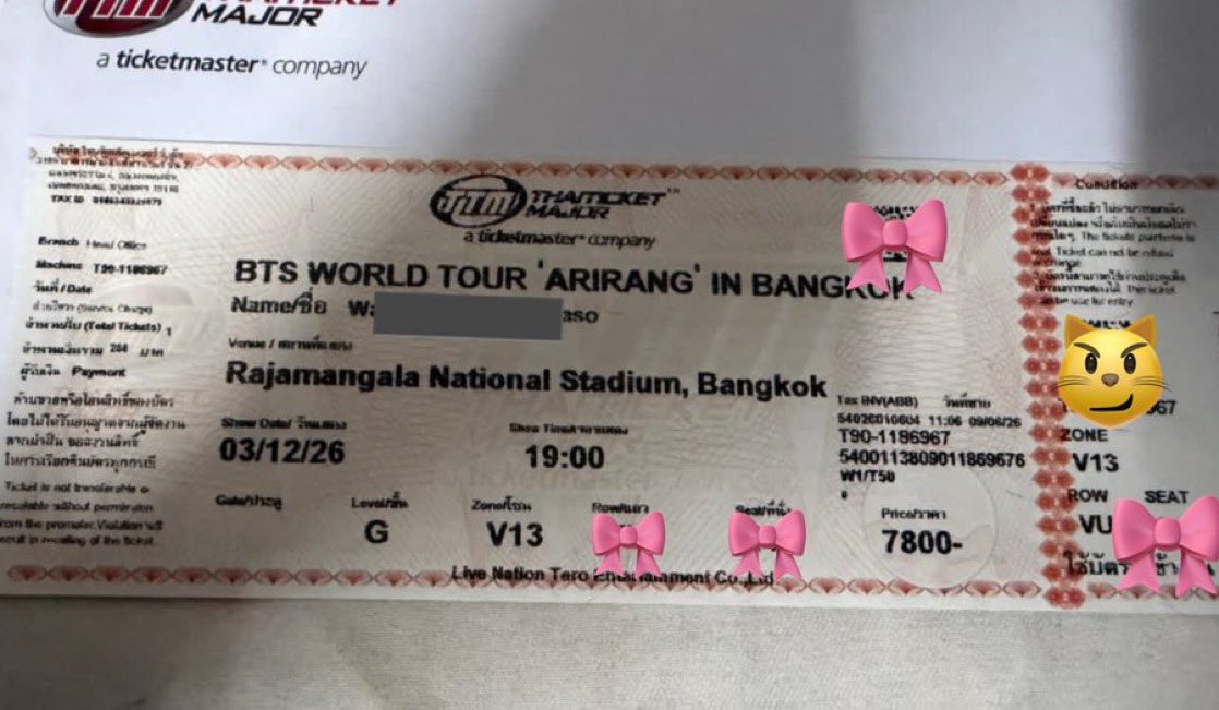Moo_Han0u's tweet photo. wts✅

BTS Bangkok ticket
3/12

VIP V13 Ticket
Row G

Resale price 20k THB
Meet-up OK
International fans OK!

DM if interested !
#BTS_WORLDTOUR_ARIRANG_BANGKOK #BTS_WORLDTOUR_BANGKOK https://t.co/Gz7xx68uhd