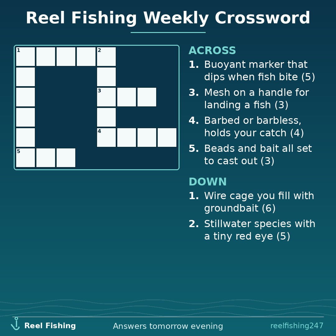 reelfishing247's tweet photo. Sunday brew and a bankside brain-teaser 🎣 Six UK fishing clues in this week's Reel Fishing mini crossword. No fancy kit required — just you and a cuppa.

Answers tomorrow evening. How many can you get?

#ukfishing https://t.co/MYcWwOdmC5