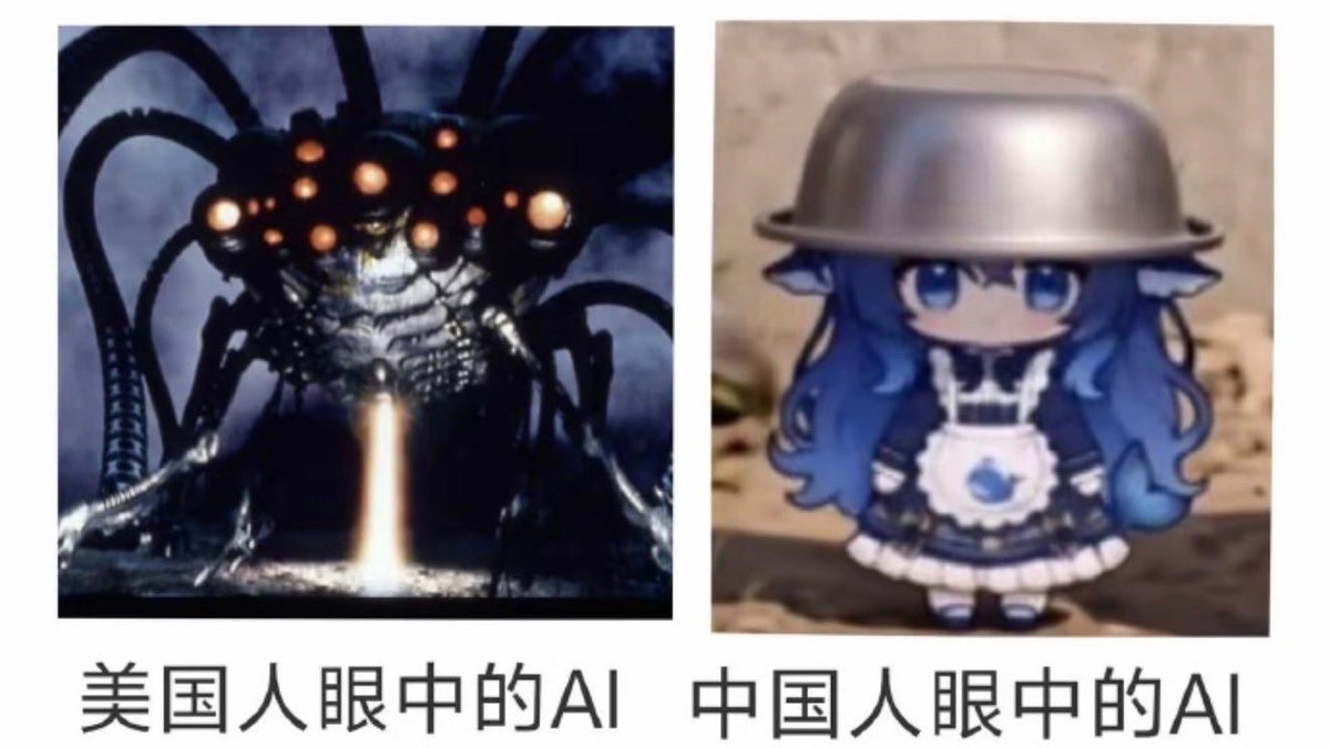 jokieliu's tweet photo. I like this meme 😆
AI according to Americans
AI according to the Chinese https://t.co/ul0SwJn2dH