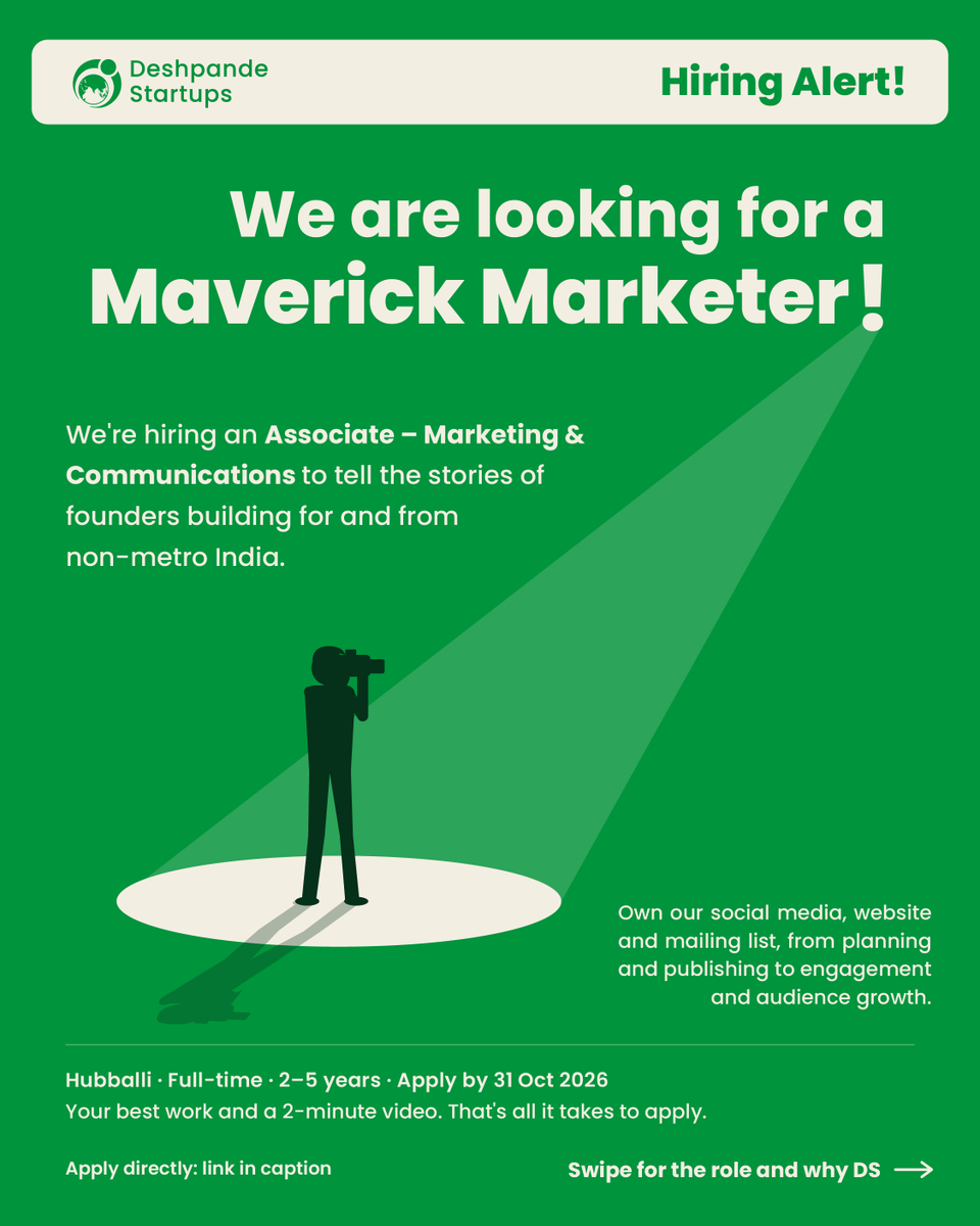 DFstartups's tweet photo. We are looking for an Associate, Marketing &amp; Communications to tell founder stories, build meaningful communities, and strengthen how the world sees the founders building for and from Bharat.

Apply now: https://t.co/i4ZNnFfFVE
Read the JD: https://t.co/nvxSHG8xiE

#Hiring https://t.co/9pDFduhK7f