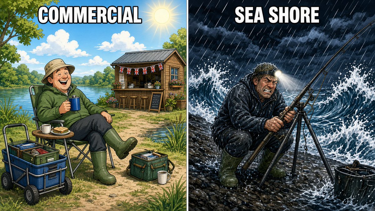 reelfishing247's tweet photo. Commercial angler: "Is the café open?" Shore angler: "Is my tripod still upright?" 🎣🌊 #ukfishing #seafishing https://t.co/tG49dKOk2U