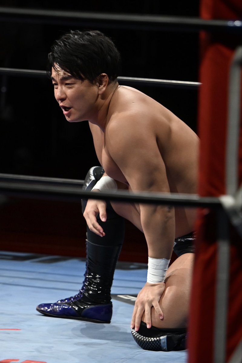 PMC0509's tweet photo. 煽りモードオフの局長。かっこいいよね！
#ajpw #青柳優馬 https://t.co/2wzD2SoDAt