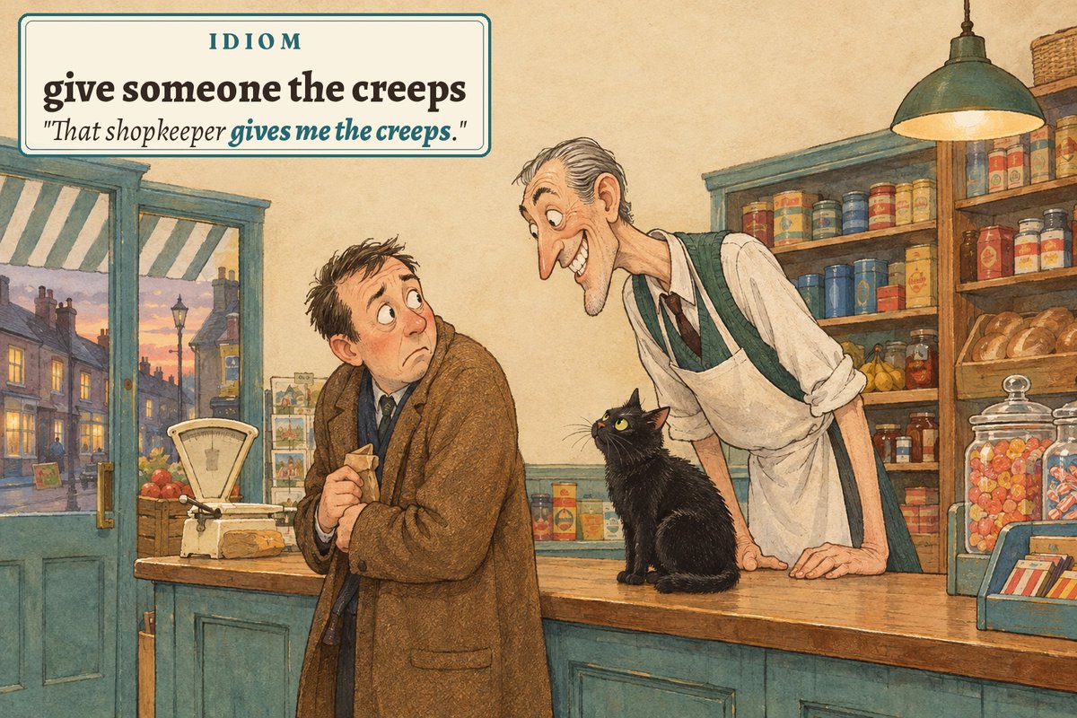 EnglishStudy's tweet photo. Idiom of the day 🎃

“Give someone the creeps”: to make someone feel uneasy for no clear reason.

“The self-checkout machine said ‘Thank you, Michael’ and I never told it my name. It gives me the creeps.”

One word only: what gives YOU the creeps? 👇

#LearnEnglish https://t.co/XUoNXfeKwr