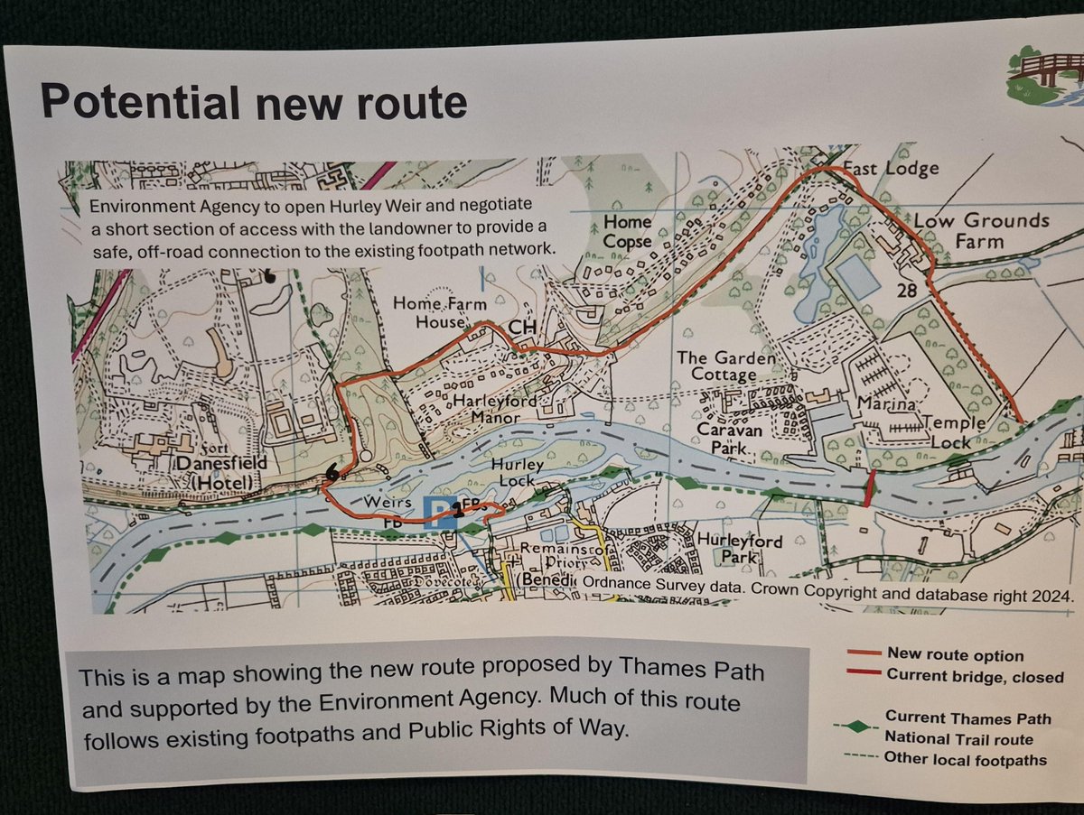 ThamesPathNT's tweet photo. What do you think about a new temporary route for the Thames Path between Hurley and Marlow?  The potential new route was displayed at a public information event hosted by the Environment Agency  on 16 Oct. The route requires permissions from private landowners as well work by the Environment Agency to widen weir walkways and provide alternatives to steep steps. Link to the EA survey 🔽
https://t.co/FkntIa1ri4
@BucksCouncil @RiverThames @RomneyWeir