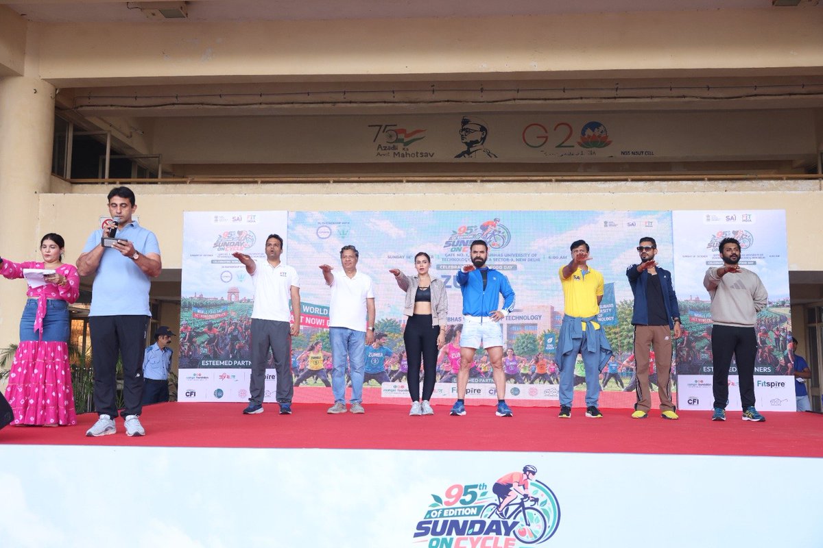 FitIndiaOff's tweet photo. The 95th #FitIndia #SundaysOnCycle celebrated #WorldFoodDay at NSUT, Dwarka, with Garba Zumba, cycling, guest interactions and the #NashaMuktBharat Pledge.

FIT INDIA – HIT INDIA! https://t.co/v8Epo0oYME