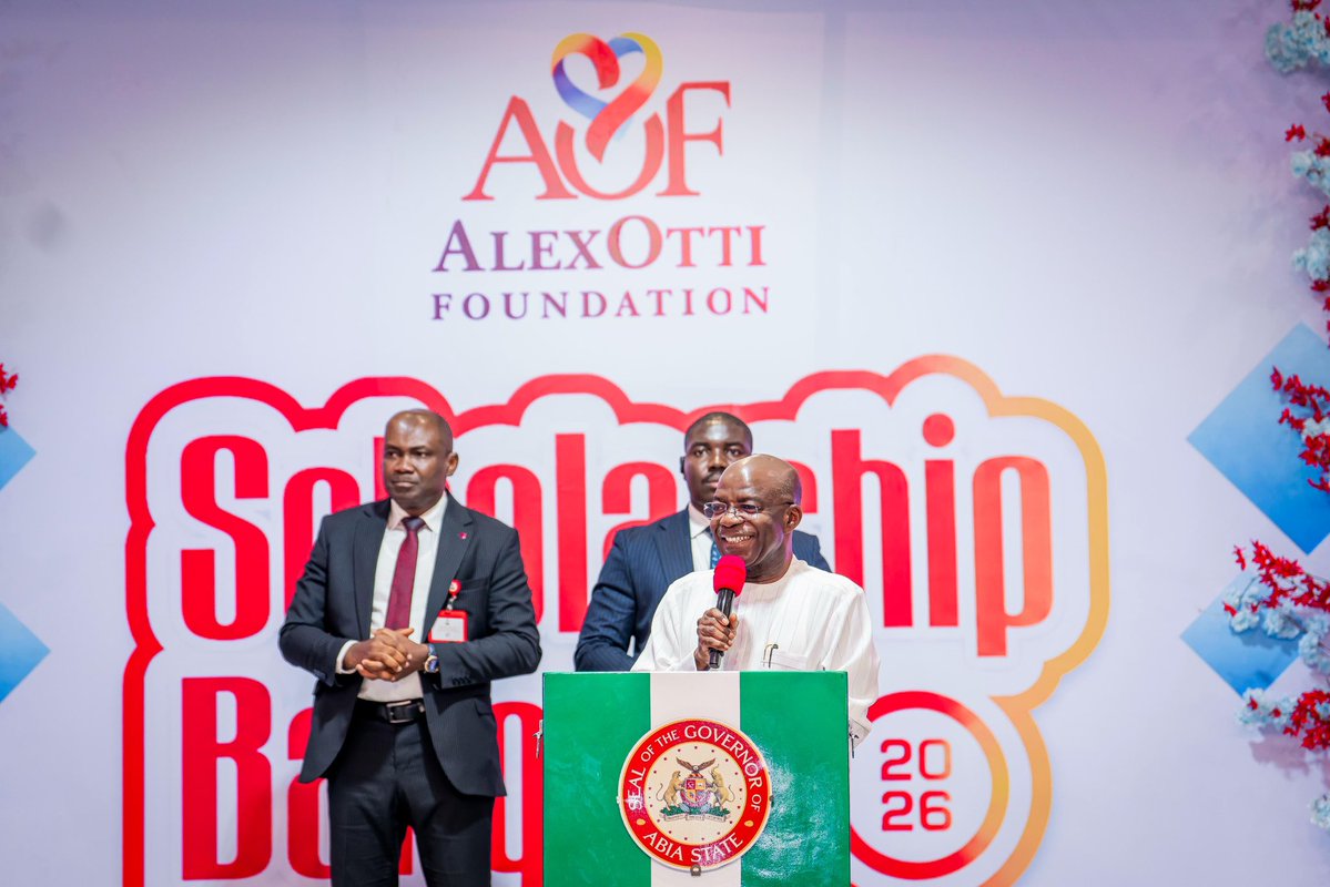 alexottiofr's tweet photo. It was a proud moment yesterday at the 2026 Alex Otti Foundation Scholarship Banquet, held at the Michael Okpara Auditorium, Umuahia. We welcomed and celebrated 81 exceptional young scholars who have joined our scholarship programme, and recognised six outstanding beneficiaries who graduated with First-Class Honours.  

In recognition of their remarkable achievement, I presented each of the six First-Class graduates with a reward of ₦500,000, and challenged all our scholars to pursue excellence with discipline, humility, and commitment.  

As part of our continuing investment in education and human capital development, I also announced an increase in the annual Alex Otti Foundation scholarship award from ₦250,000 to ₦350,000 per beneficiary, and directed that the new award be extended to all current scholars still in school.  

Since 2019, the Foundation has supported hundreds of deserving young people through a transparent and strictly merit-based scholarship programme. Importantly, the Foundation’s activities are independent of politics, and its objective will outlive my political career. Our belief remains unchanged: education is one of the most powerful tools for overcoming poverty, expanding opportunities, and building a prosperous society.

I congratulate our scholars and encourage them to remain focused, grateful, and committed to making a positive difference in the world. The future belongs to those who prepare for it. I also extend my heartfelt appreciation to the Executive Director of the Foundation, Mr. Nnanna Chidiebere, his dedicated team, and the panelists for the excellent work they have done in sustaining this vision.